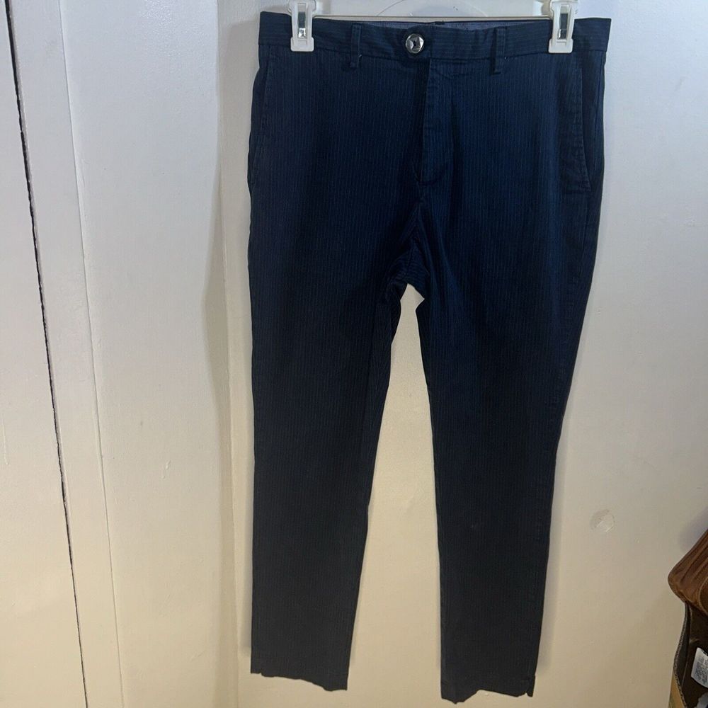 Banana Republic 32 X 32 Blue Striped Slim TaperedFit Mens Dress Pants Flat Front
